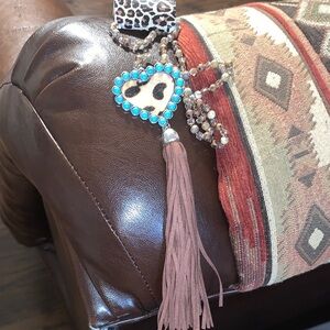 Leopard Heart Pendant Necklace with Turquoise Accents